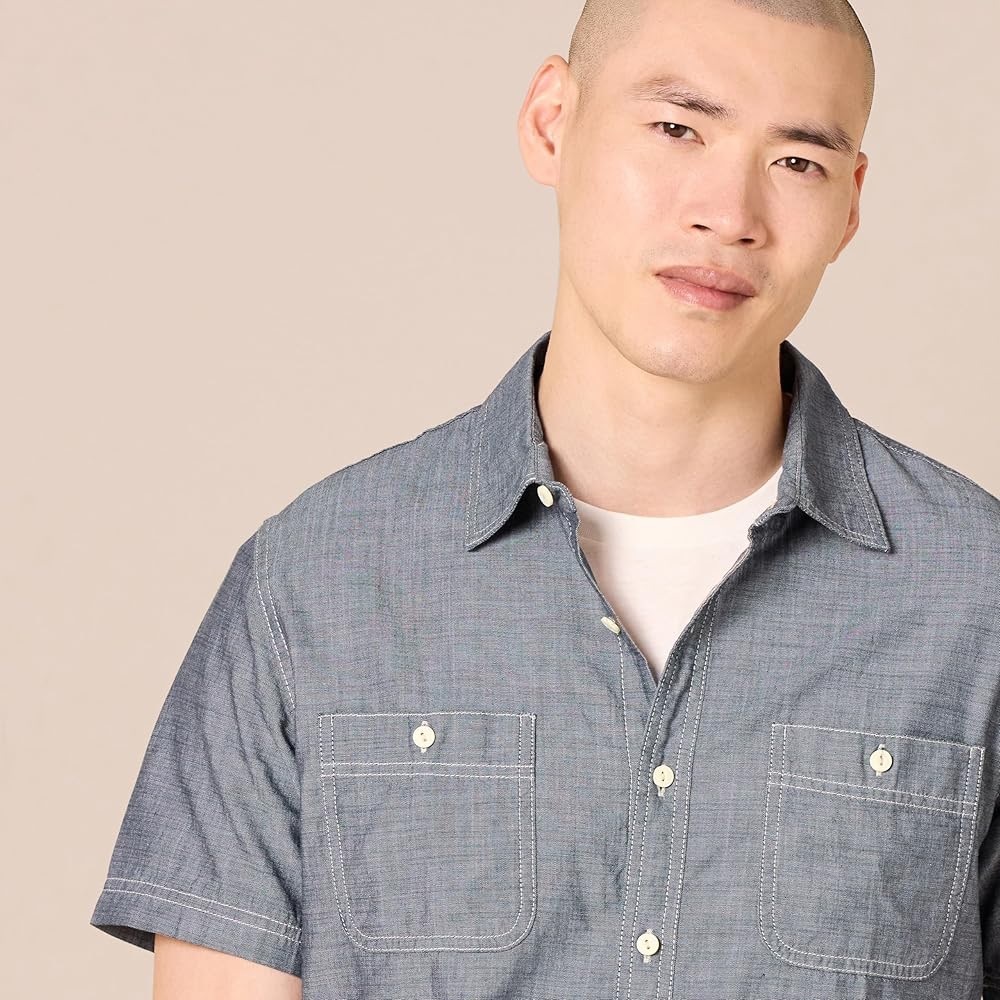 Amazon Essentials Gray Denim Chambray Casual Butt… - image 3